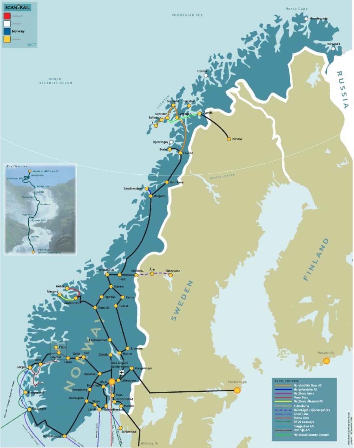 ノルウェーの電車に地図 ノルウェーレールマップ 北欧のヨーロッパ