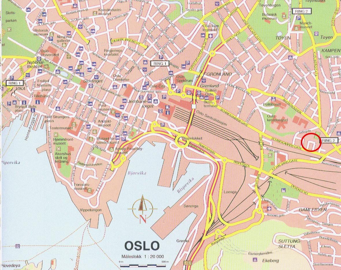 地図のオスロノルウェー中心部