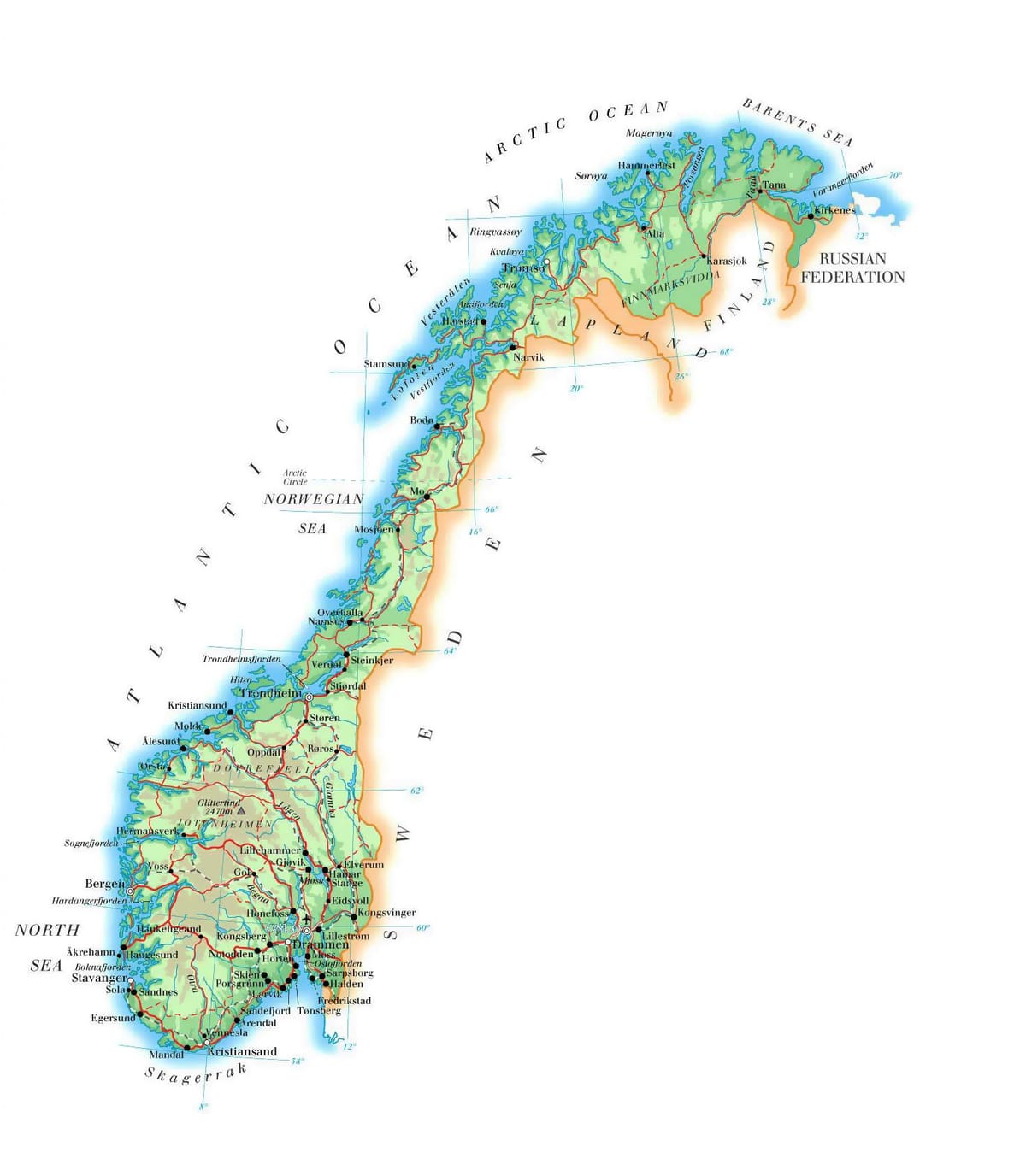 地図ノルウェーの標高