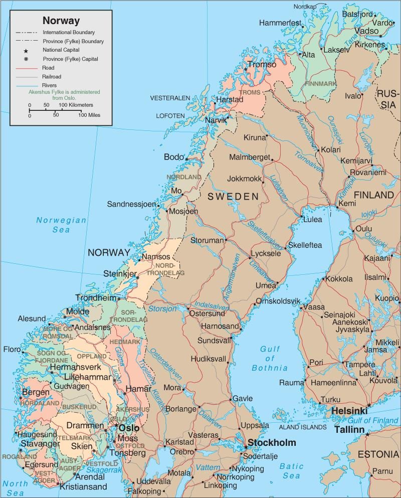 ノルウェー州の地図