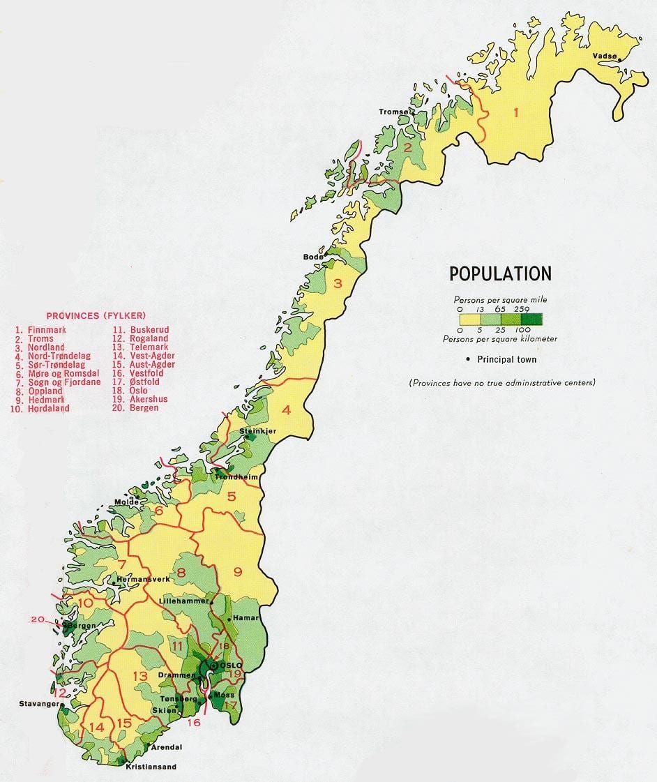 ノルウェー人口地図