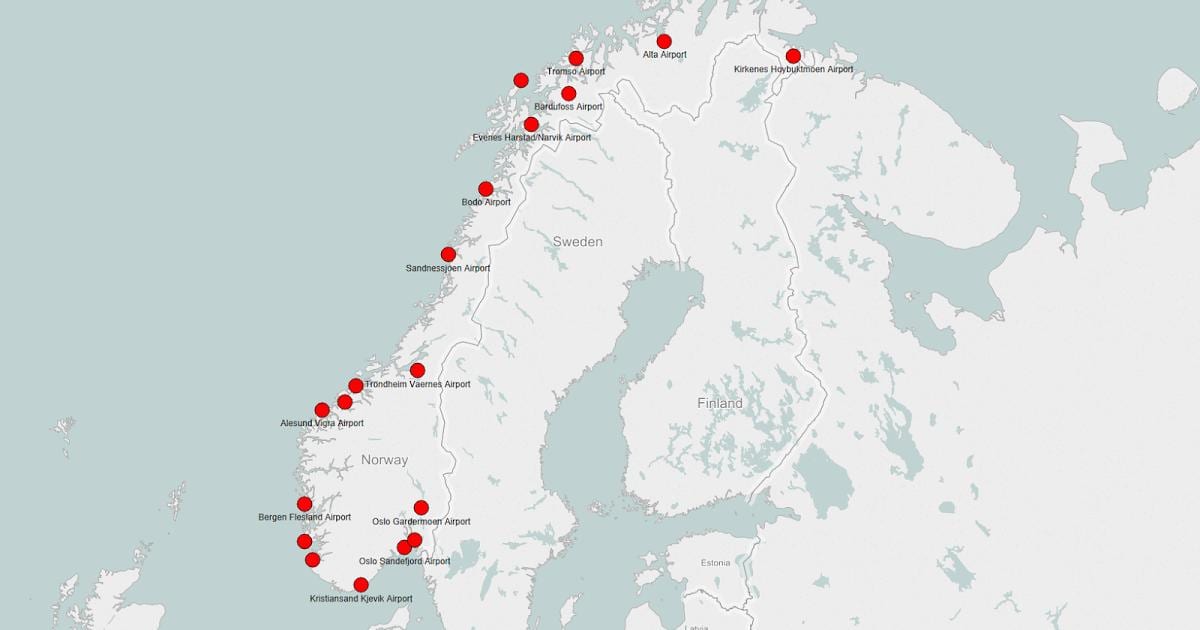 地図ノルウェーの空港