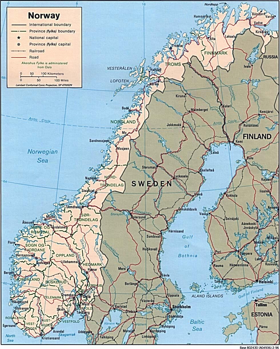 地図ノルウェーの緯度
