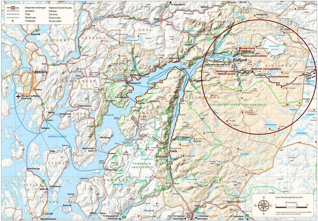 hardangerfjordノルウェーの地図