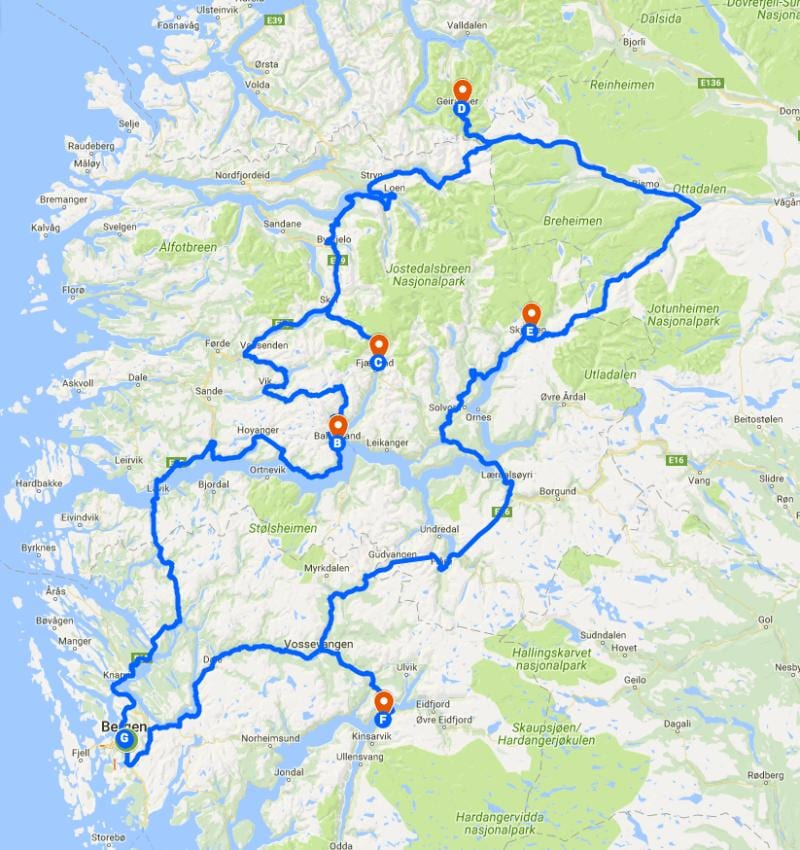 ノルウェー氷河の地図