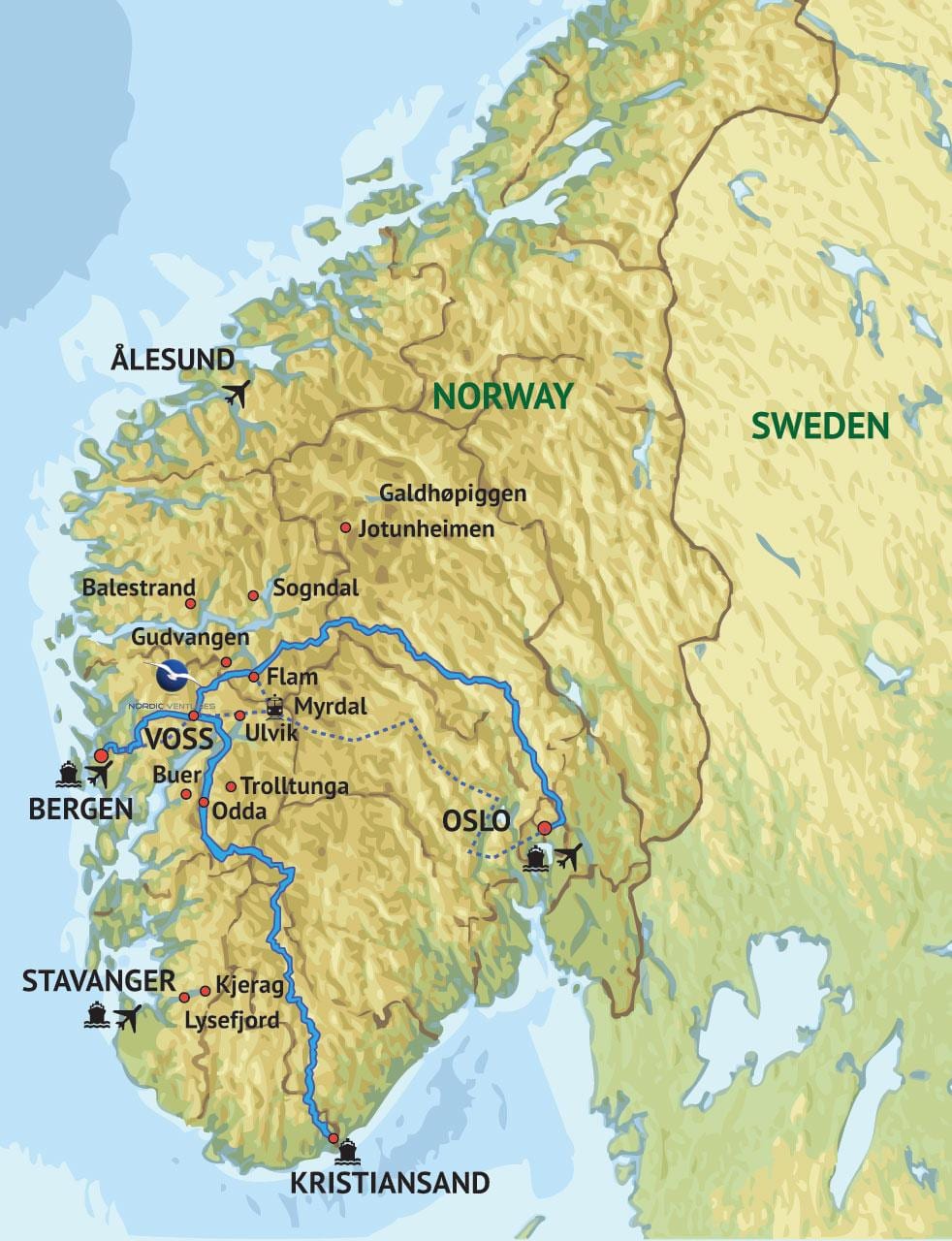 地図の南西ノルウェー
