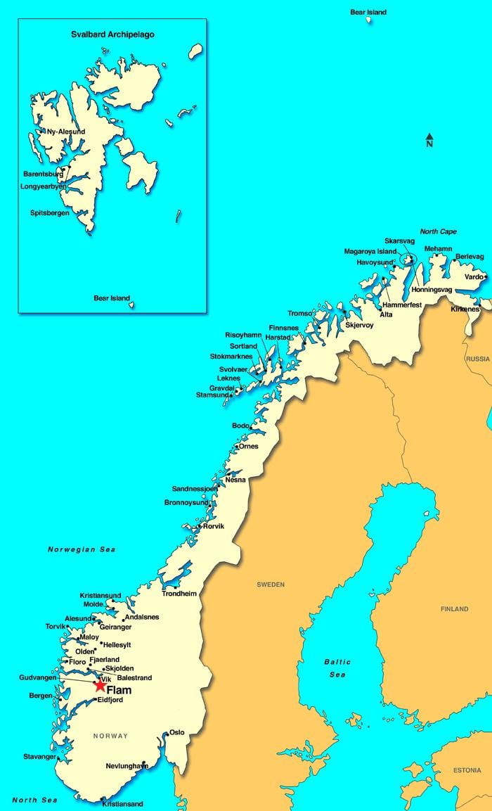 flam地図ノルウェー