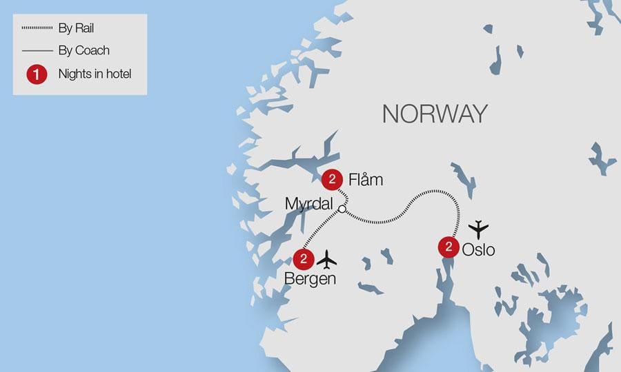 地図flam鉄道ノルウェー