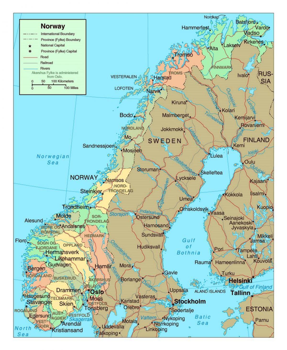 地図ノルウェーと町