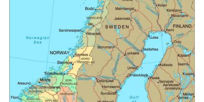 地図ノルウェーと町